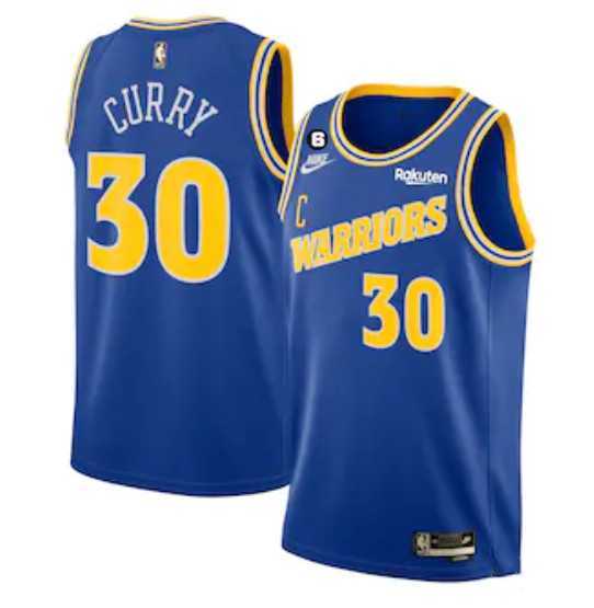 Men%27s Golden State Warriors #30 Stephen Curry Royal With No.6 Patch Stitched Jersey